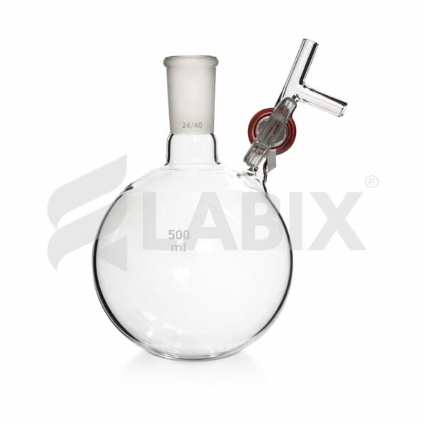 Schlenk type round and flat bottom flask with side arm glass key stopcock and socket