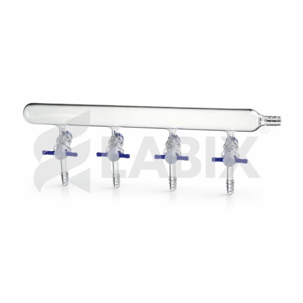 Double bank glass vacuum manifold Schlenk type with high vacuum glass key stopcocks