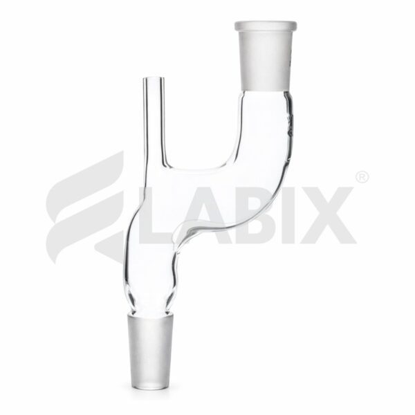 Swan neck glass adapter with curved neck for laboratory glassware setups