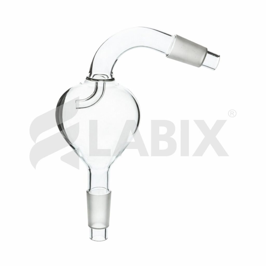 Pear shaped sloping splash head for laboratory distillation assemblies